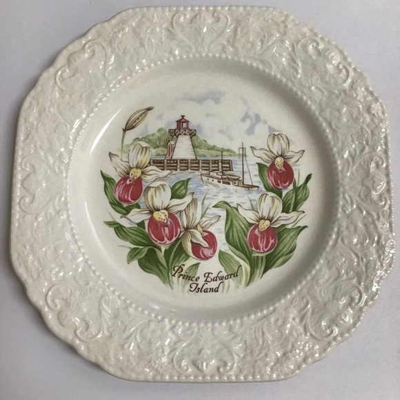 Prince Edward Island Bone China Plate Lady’s Slipper Orchids England Vintage PEI - Picture 1 of 8